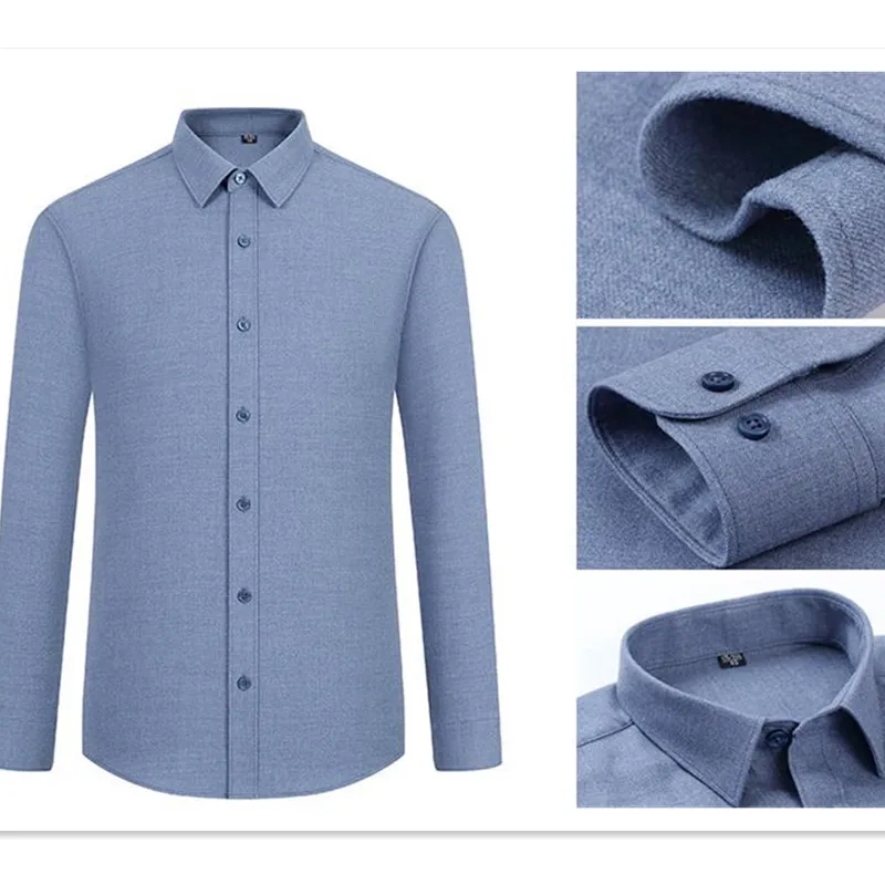 High Grade Shirt For Men  Autumn New Business Wool Shirt Non iron Wrinkle Resistant Tops Thickened Warm Long Sleeve Men Clothing