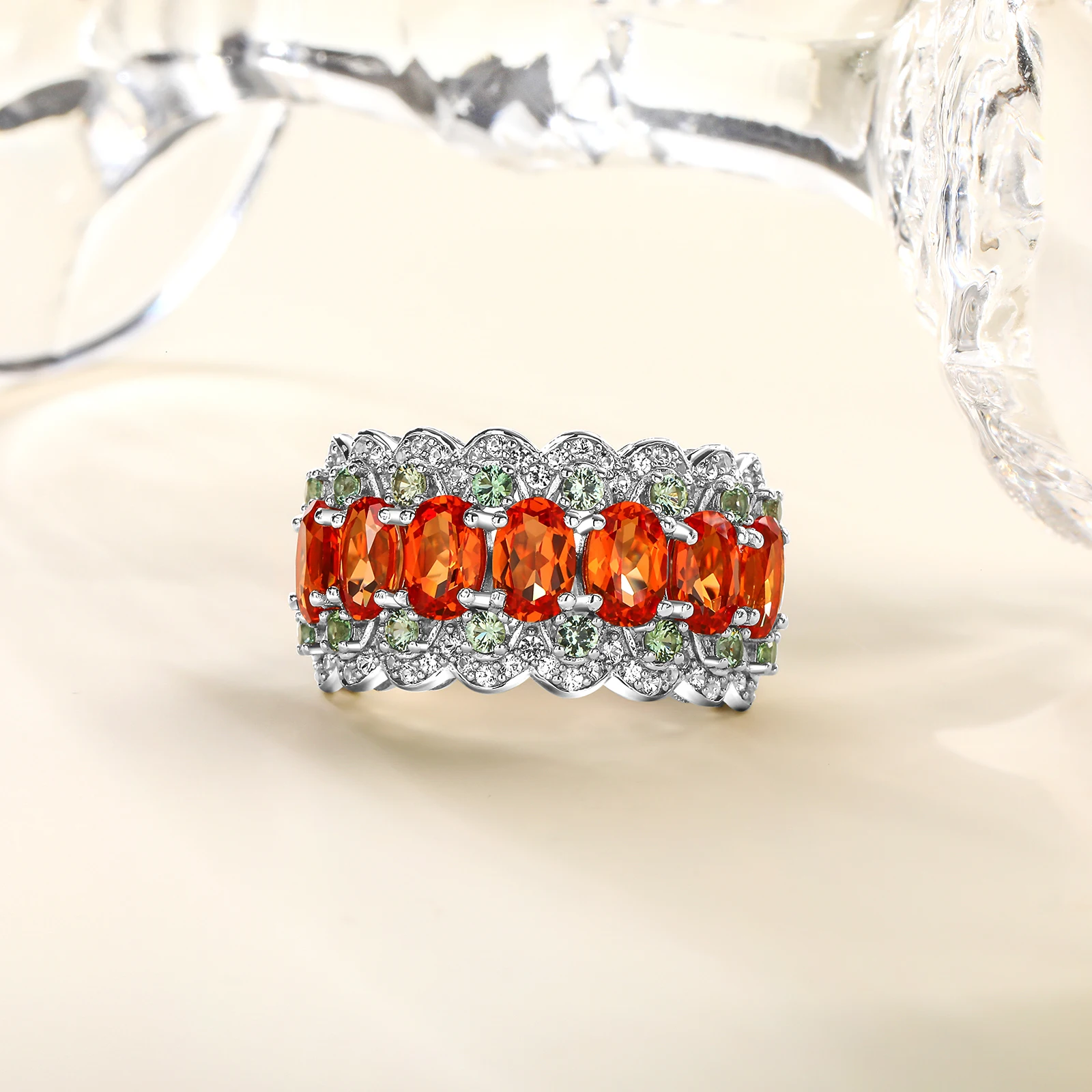 GZ ZONGFA  925 Sterling Silve Band Rings for Women 5.3ct Created Colorful Gemstone Half Eternity Rings Engagement Fine Jewelry