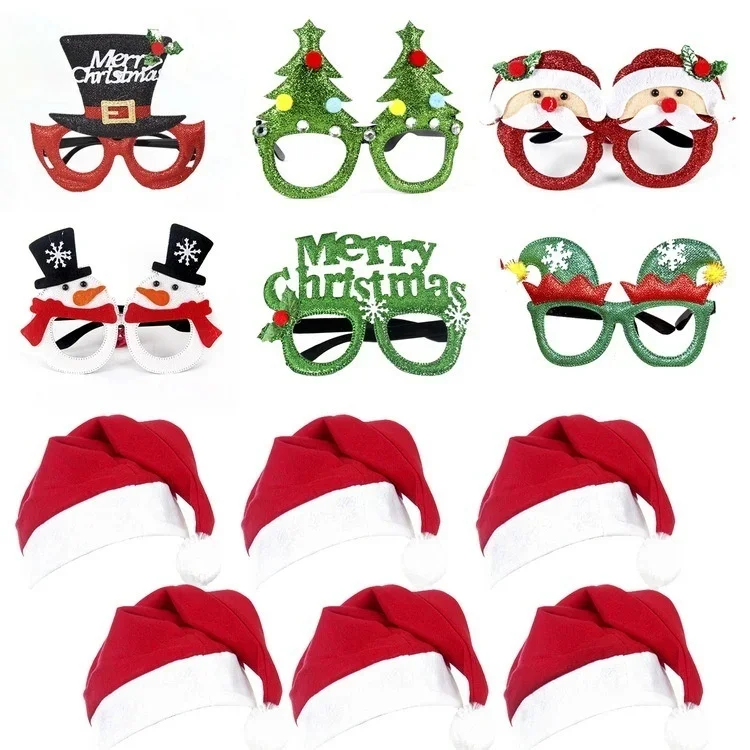 Christmas Glasses Decoration Universal Christmas Hat 6/12/18 Pcs Glasses Glitter Party Frames