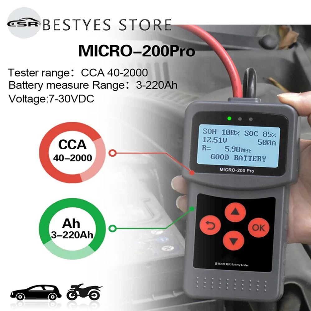 

MICRO-200 PRO 12V 24V Car Battery Tester Digital Battery Capacity Tester Auto Motorcycle Battery Internal Resistance Analyzer