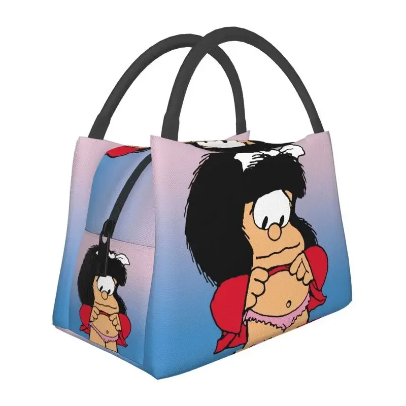 

Custom Funny Cartoon Comic Mafalda Lunch Bag Women Warm Cooler Insulated Lunch Boxes for Office Travel