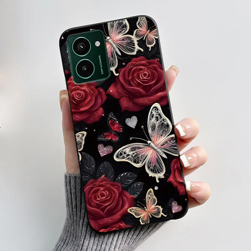Luxury Fashion Butterfly Flower Painted Black Soft TPU Silicone Phone Case