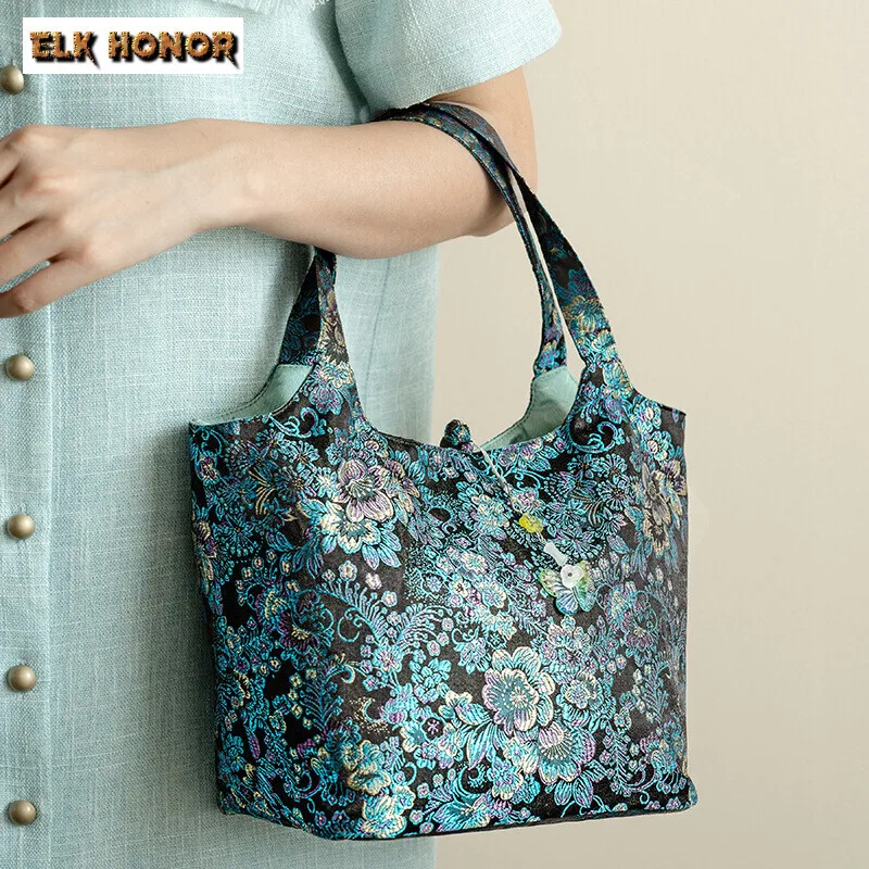 Deep Blue Lucky Flower Tea Art Storage Bag Large Capacity Tea Service Convenient to Carry Travel Handbag Teaset Protection Bag