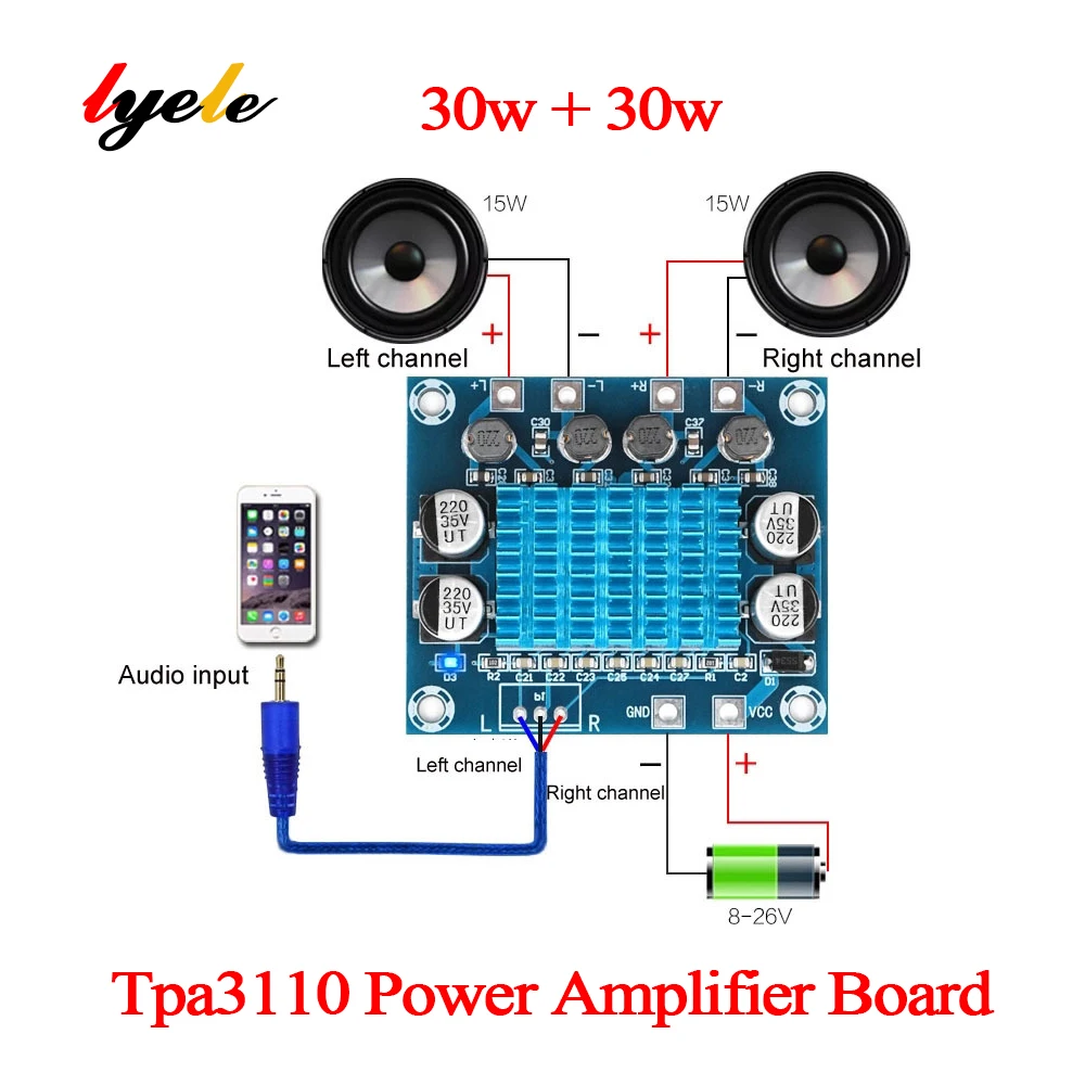 

Плата усилителя мощности Tpa3110, 2,0 каналов, двухканальная, 30 Вт, 30 Вт, Xh-a232, модуль усилителя Mp3, Плата усилителя звука 12 В, 24 В