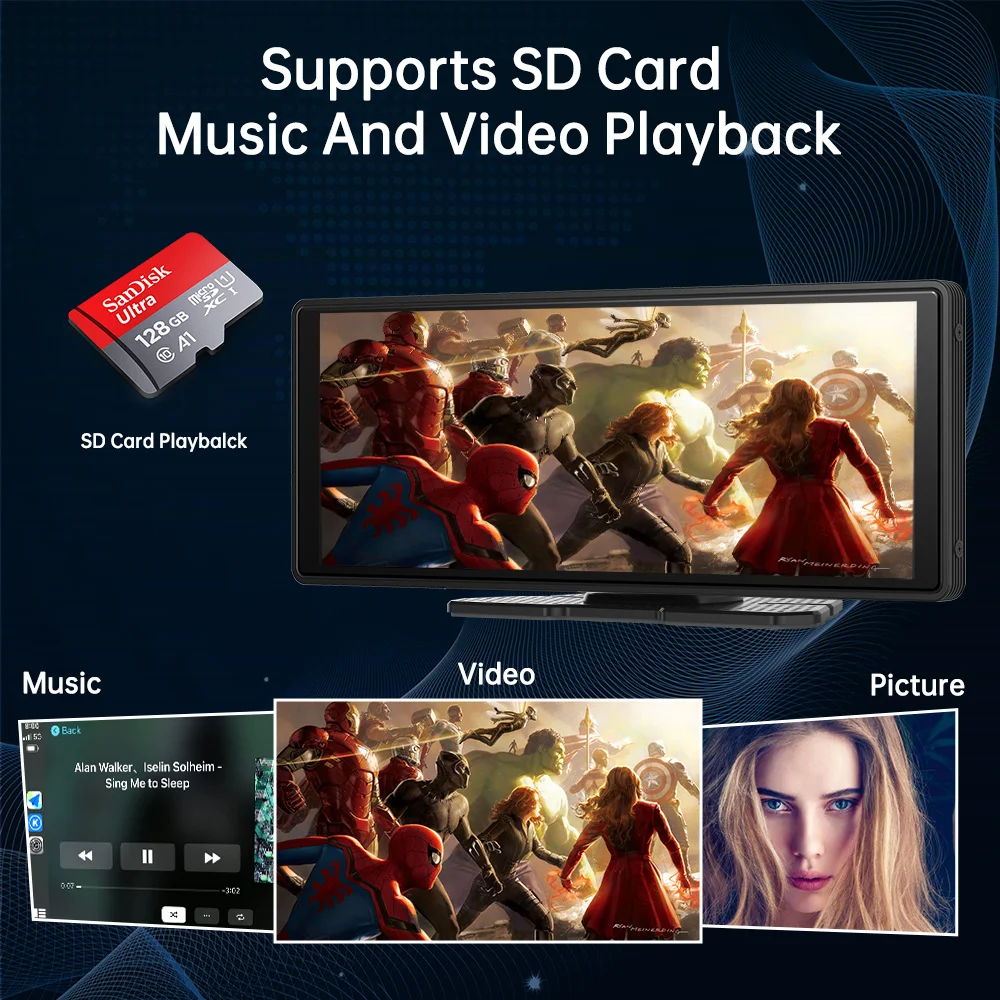 10.26 Inch Portable Wireless Carplay Screen 4K Dual Rear Reversing Camera Car Radio DVR MP5 Multimedia Video Player Android Auto