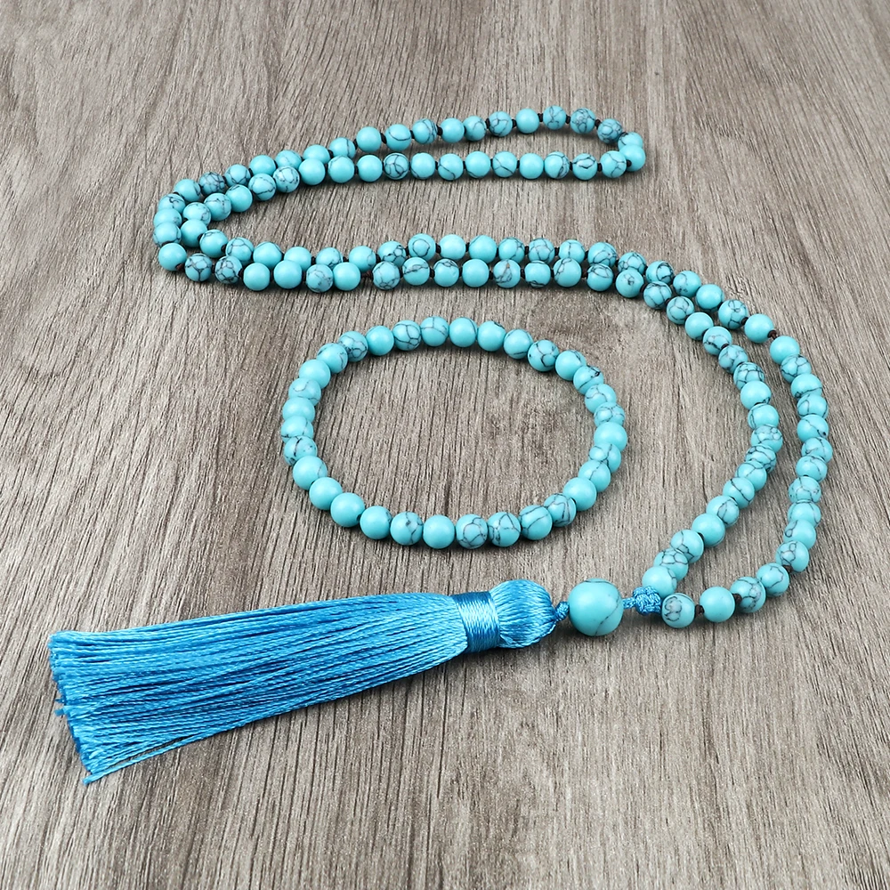 로맨틱 라이트 활 러브 비즈 여성 목걸이, 핑크 쇄골 체인의 세련된 럭셔리 디자인, 파티 쥬얼리로 선물하기 좋은 아이템, 2023년 신상 패션 아이템 8 수제 매듭 108 Japamala 비즈 목걸이 6mm 터키석 스톤 요가 팔찌 명상 축복 긴 술 쥬얼리 세트