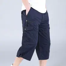 

Zipper Closure Capri Pants Elastic Waist Casual Multi Pockets High Waist Straight Cargo Shorts Streetwear Casual Pants