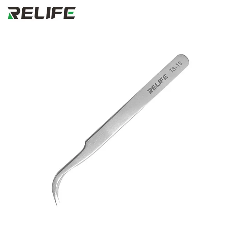 RELIFE TS-11 TS-15 Precision Sharp/Curved Tweezers for Mobile Phone Circuit Board CPU IC Repair High Hardness Clamping Clips