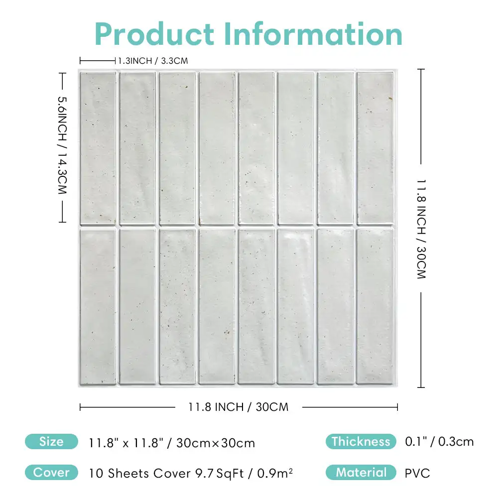 3D Tile Sticker 10pcs 3D Tile Sticker Self-adhesive Green Tile Backsplash Bathroom Wall Sticker, Water and Mold Resistant, 30x30cm