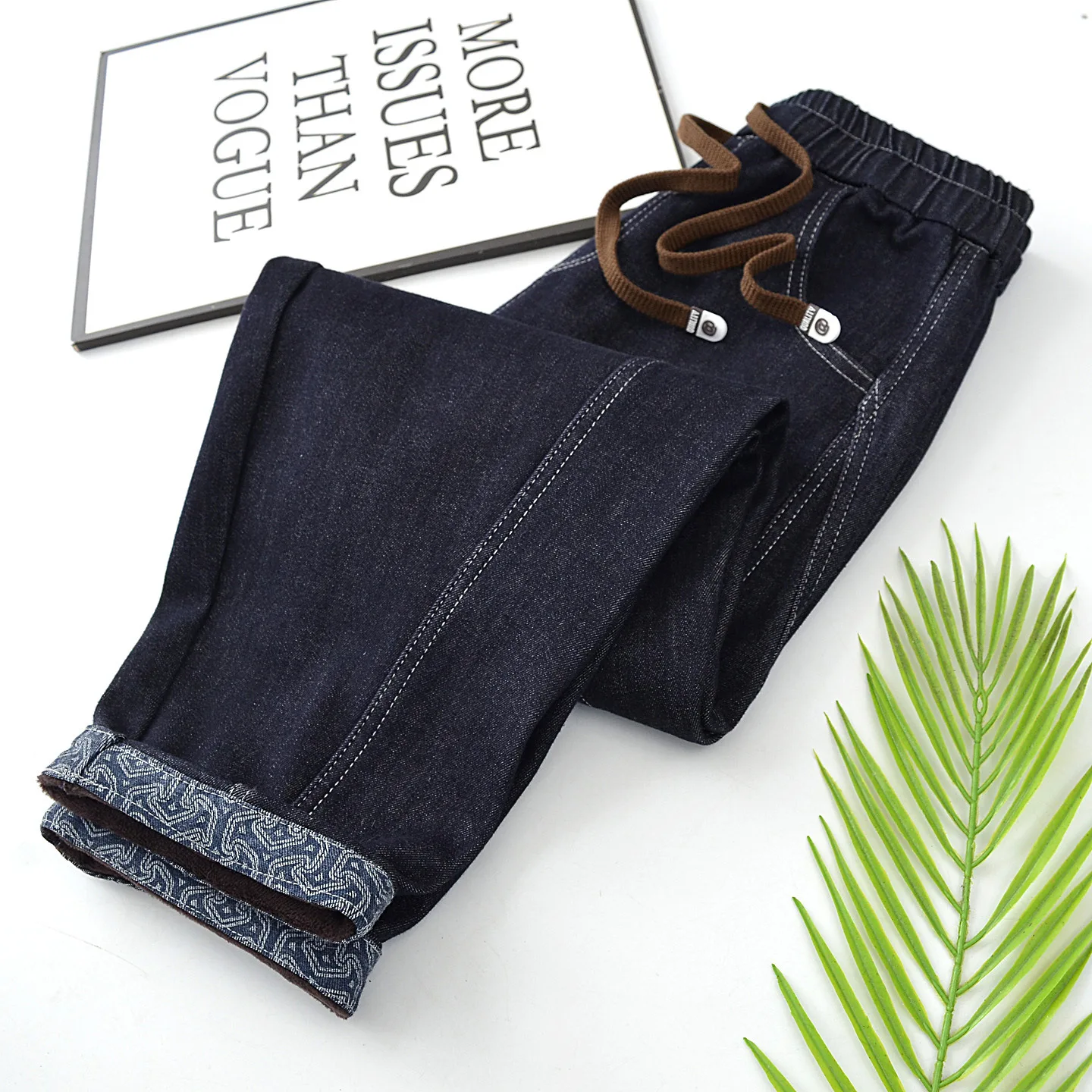 XXXL Fashion Plus Size Women's Jeans Winter New Style Casual Warm Fleece And Thickened Denim Ankle-Length Harem Pants 5395