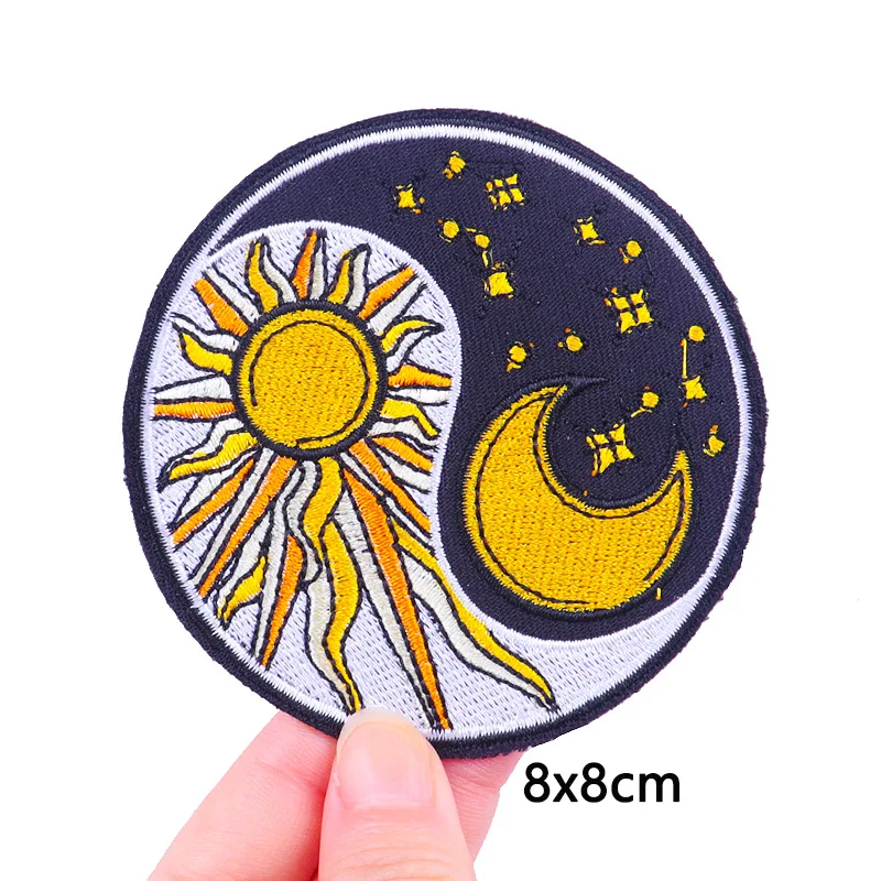 Buy Full Embroidered Peace and Love Iron-On Moon and Sun