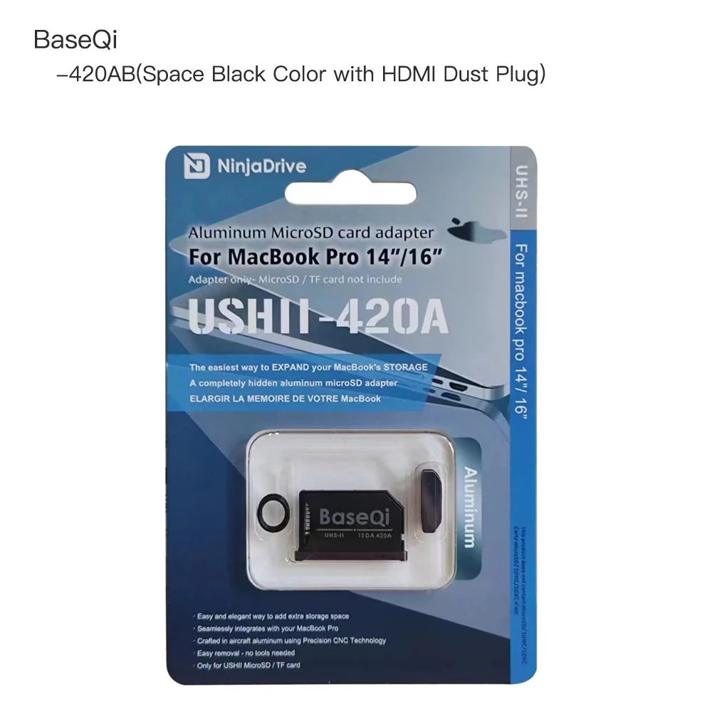 

BaseQi для MacBook Pro, 14 дюймов, 16 дюймов, адаптер для карт Micro sd M1/M2/M3, 22/21 ahb, алюминиевый мини-Картридер для Mac Pro Year2023/