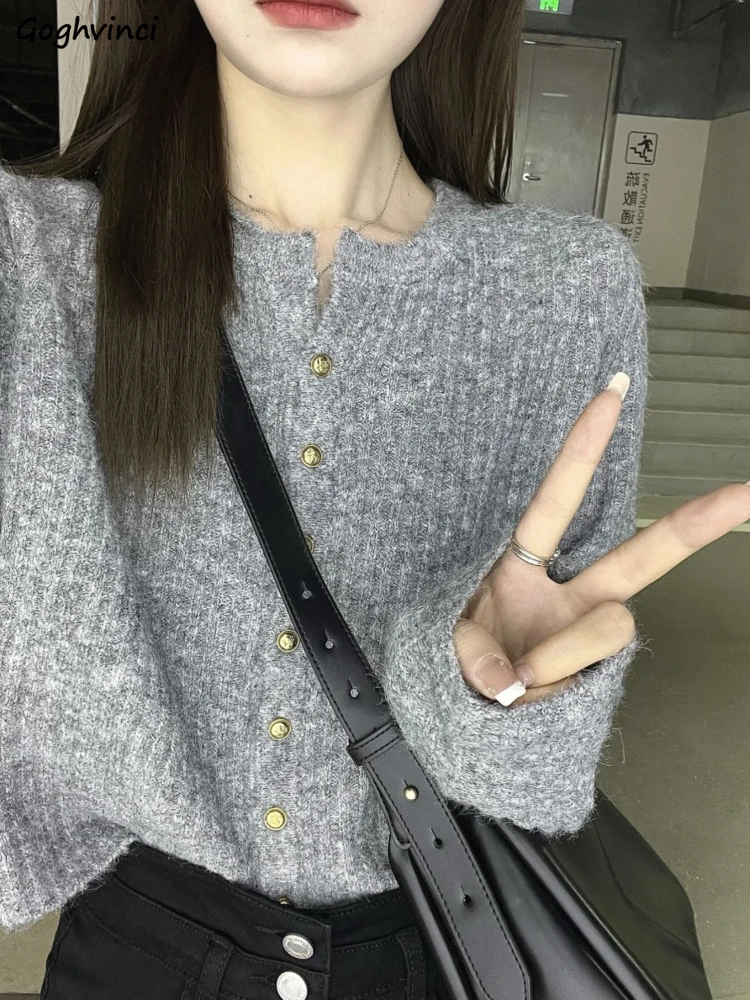 

Cardigan Women Minimalist Pure Warm Autumn All-match Classic Tender Korean Style Ladies Retro Design Stylish Casual Sweater Cozy