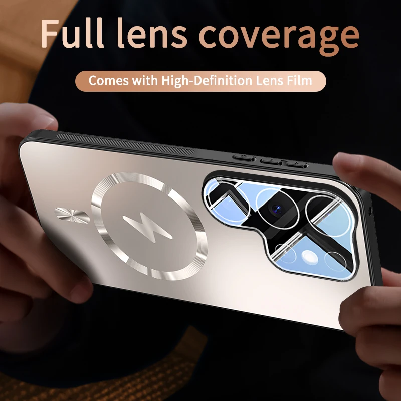 Enhanced Magnetic Shockproof Matte Case with Camera Protection and Wireless Charging Compatibility