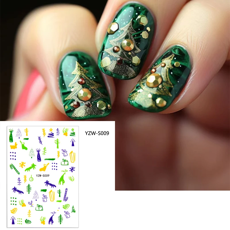 Natale Verde Adesivi Per Unghie Uccelli Acqua Decalcomanie Per Unghie Lettere Cursori Per Cioccolata Calda Decorazione Invernale Filigrane