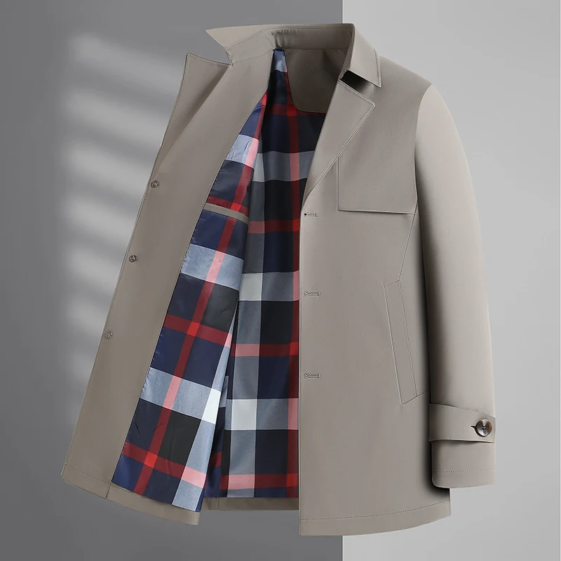 New Fashion Handsome with Solid Color Trend Men's Trench Coat Business Leisure Spring and Autumn Coat POLYESTER M-4XL