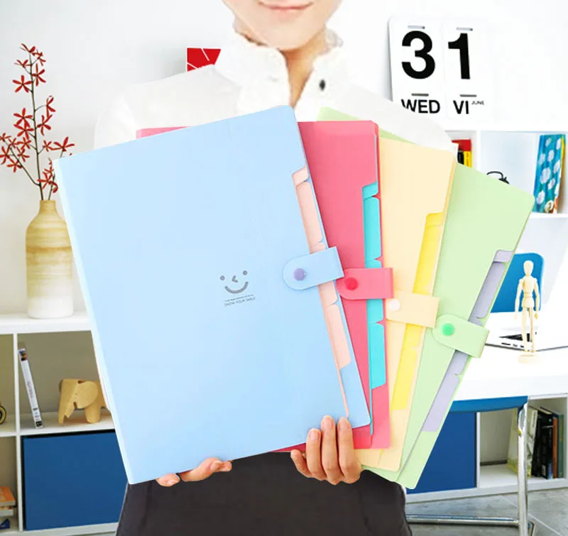 

5pcs/lot New A4 Kawaii Document Bag Waterproof File Folder 5 Layers Document Bag Office Stationery Storages Supplies