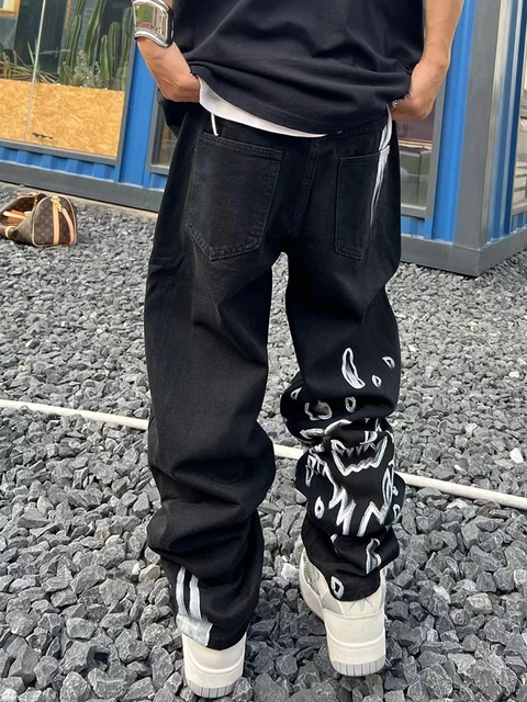 Jeans Masculino Y2K Streetwear Jeans Harajuku Hip Hop Calça Preta