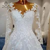 Vintage Long Sleeve Wedding Dress Appliqued A-Line Bride Gown Lace Princess SwanSarah N307 customized Vestido De Novia 5