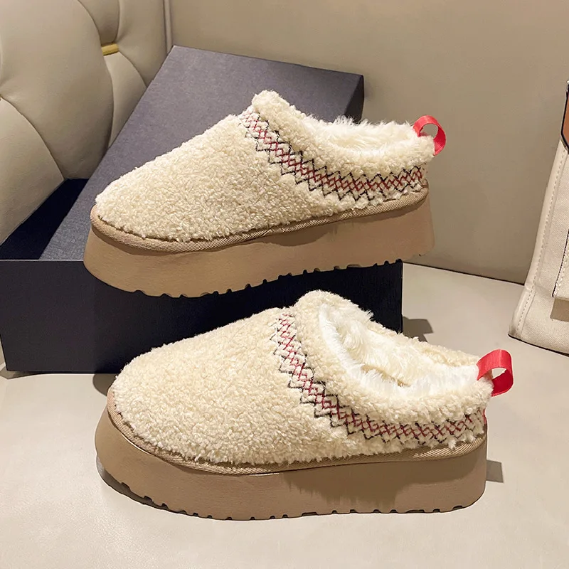 

2024 New Women Fur Slippers Ankle Boots Flats Platform Short Plush Warm Flip Flops Cotton Shoes Designer Brand Winter Snow Botas