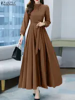 ZANZEA Women Long Sleeve A-line Sundress Spring Long Dress Autumn Solid Party Holiday Maxi Dresses Vestidos Femme Vintage Robe - Image 2