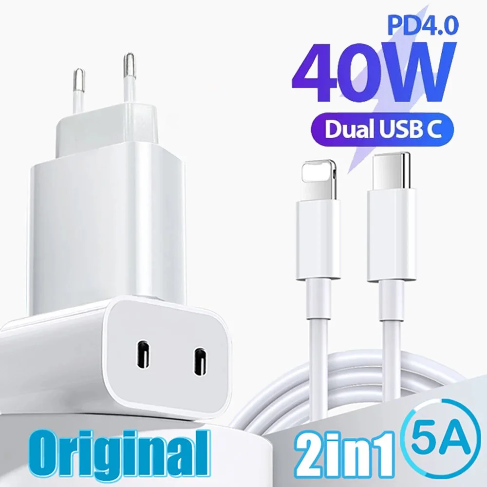 Dual PD Fast Charger USB Type C 40W Quick Charge Power Adapter For iPhone 16 15 14 13 iPad iPod USB C Charger USB Type C Cable BEST SELLERS