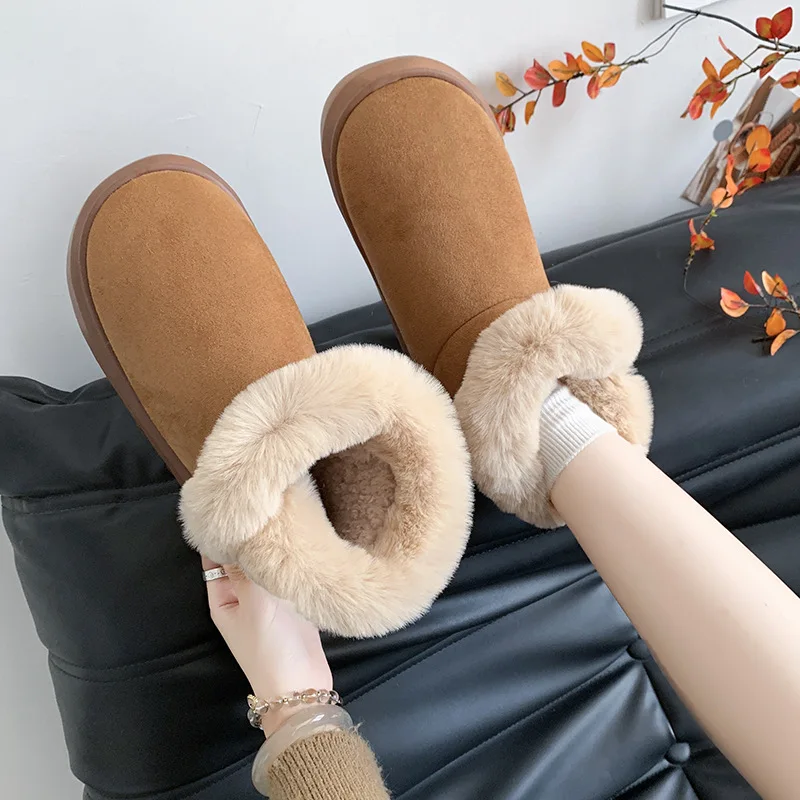 New Winter Thick-soled Mid-calf Warm Shoes Wear-resistant Comfortable and Fashionable Women's Boots Flat-soled Velvet Snow Boots