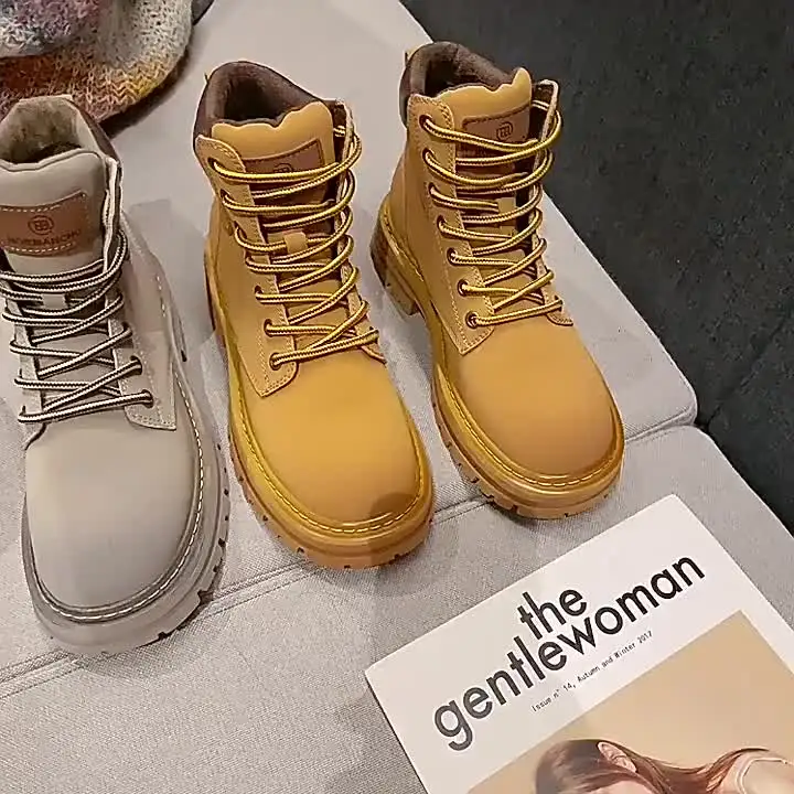 Women's Yellow Ankle Boots Chunky Platform Lace-Up