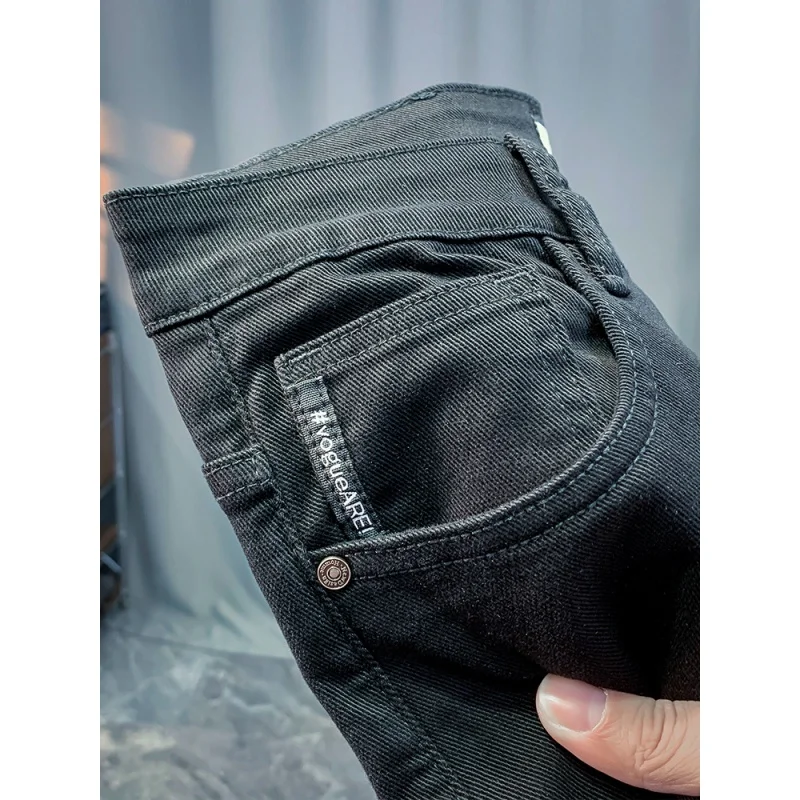 2024Spring and Summer New Pure Black Jeans Men's High-End Simple All-Match Casual Light Luxury Trendy Slim Fit Skinny Pants