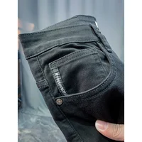 2024Spring and Summer New Pure Black Jeans Men's High-End Simple All-Match Casual Light Luxury Trendy Slim Fit Skinny Pants 2