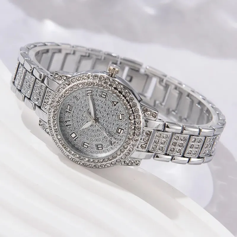 6PCS Women Watch Elegant Alloy Crystal Wristwatch