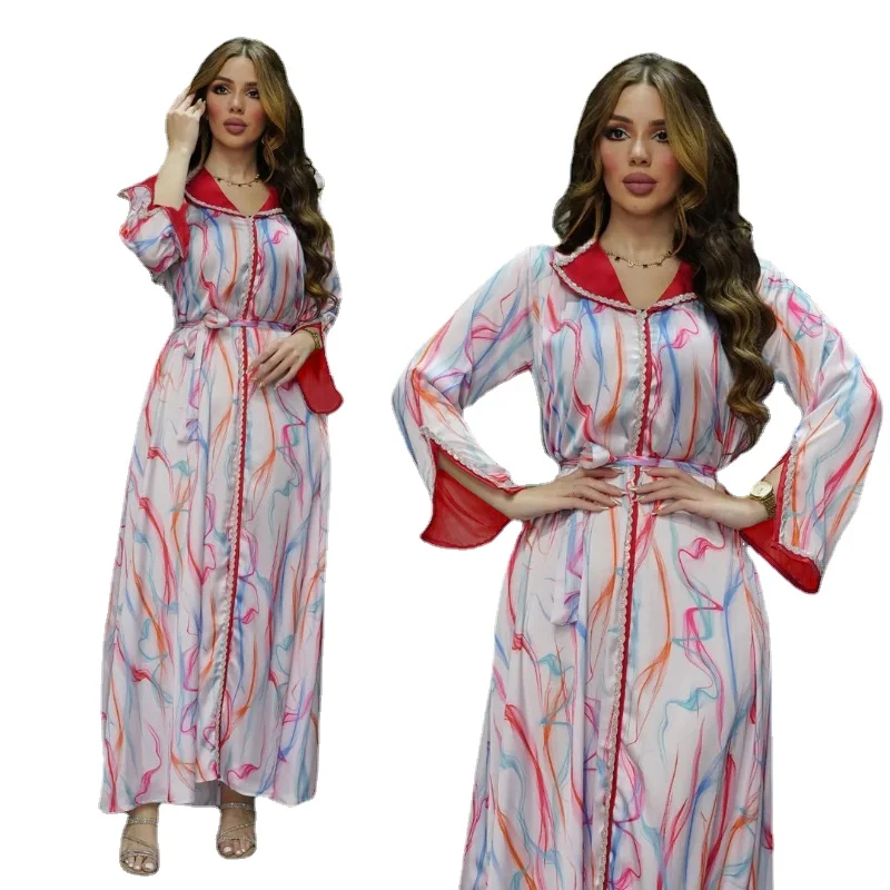 

Ramadan Muslim Print Party Long Dresses for Women Abaya Dubai Kaftan Maxi Dress Islam Clothing Robe Musulman Djellaba Femme 2023