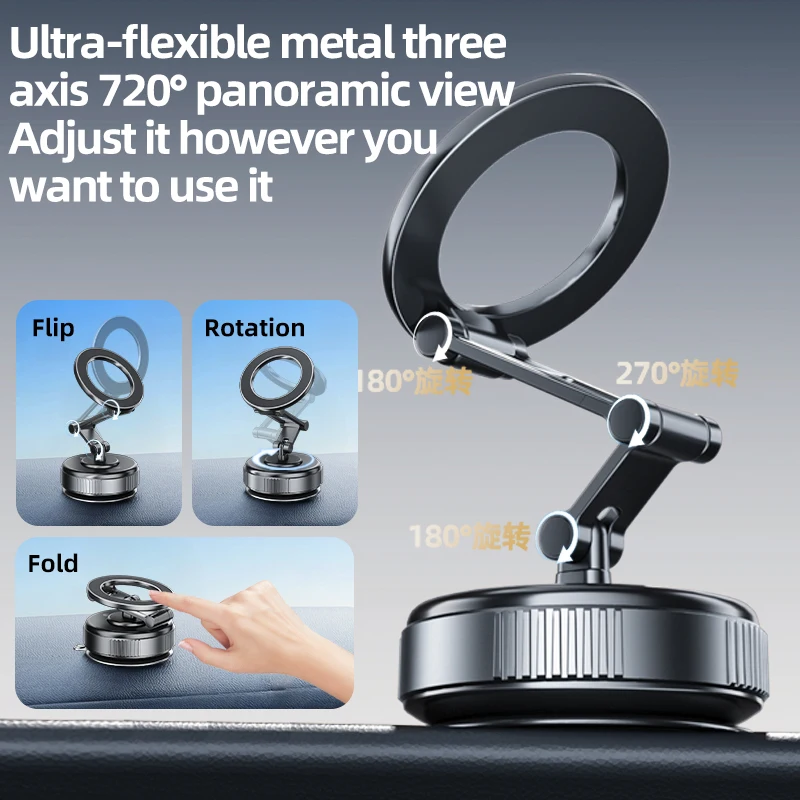 Versatile Magnetic Phone Holder with 360° Adjustable Foldable Design and Vacuum Mount