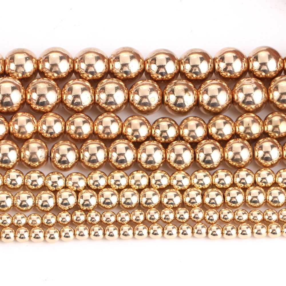 3/4/6/8/10mm Naturstein Perlen KC Gold Farbe Hämatit Runde Lose Spacer perlen für Schmuck Machen DIY Armband Halskette Handwerk – Detail 6