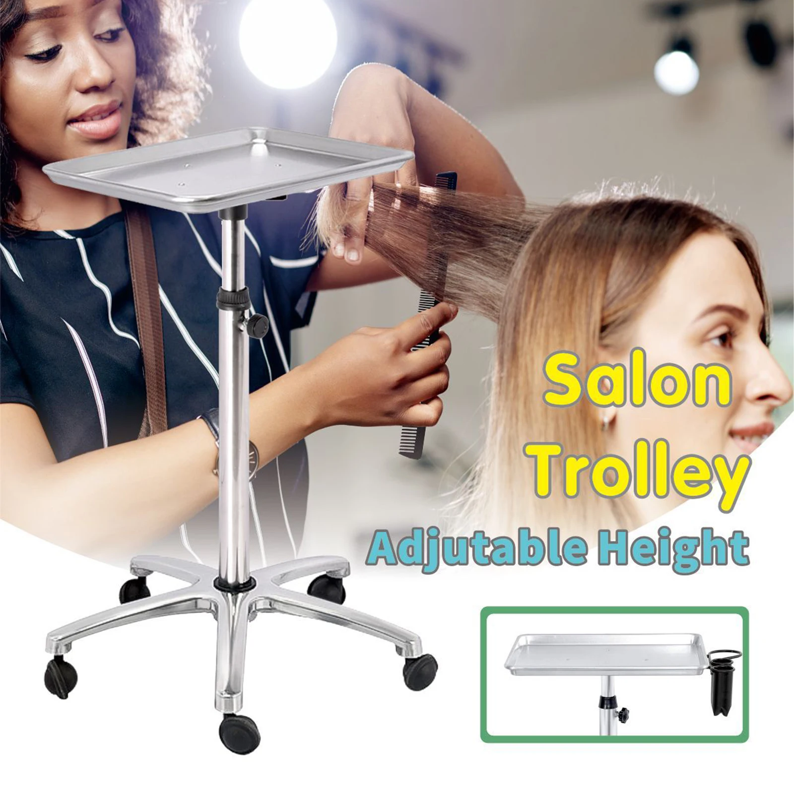 Hair Rolling Salon Tray Cart Household Storage Rack Adjustable Mobile Tool Cart Tray Organizer For Hairstylist Spas Barber Hair