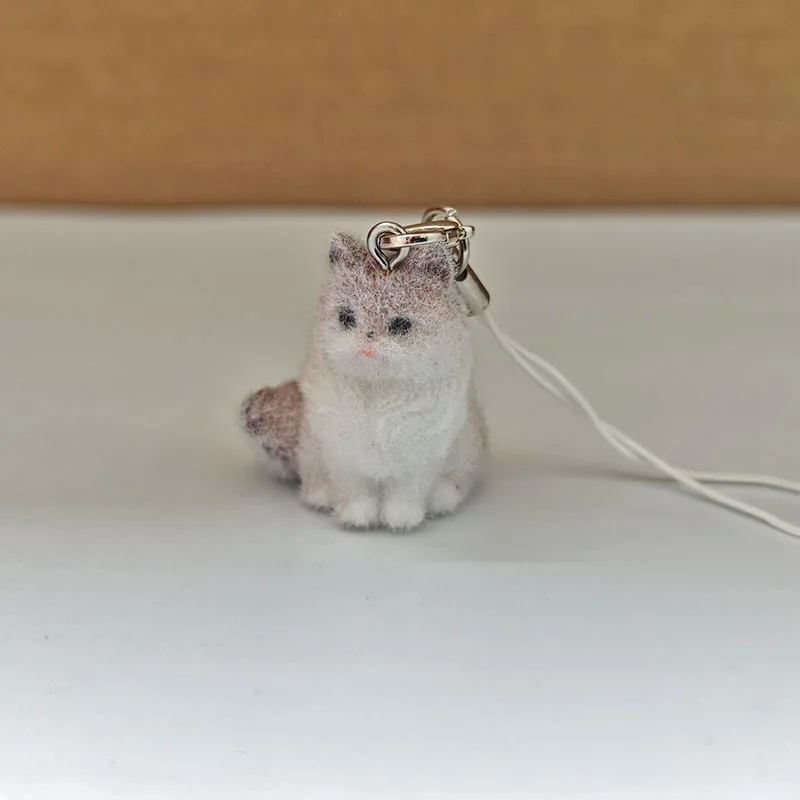 Squishy Flocked Cat Keychain - Bag Charm, Cartoon Animal  Giftable Desk Decor