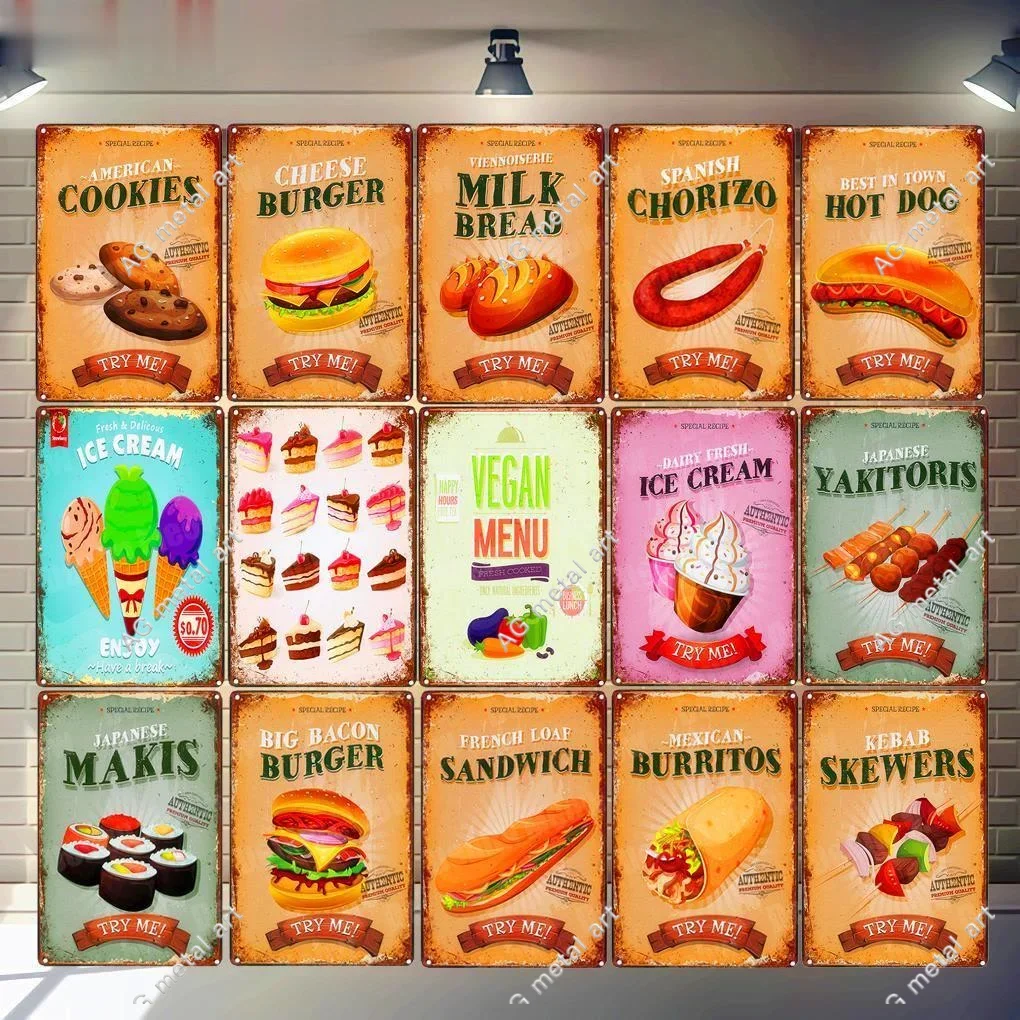 

Меню для веганов, винтажные металлические жестяные знаки, Постер Burritos с испанской акузой, украшение для паба, бара, ресторана, американское печенье, настенное художественное украшение