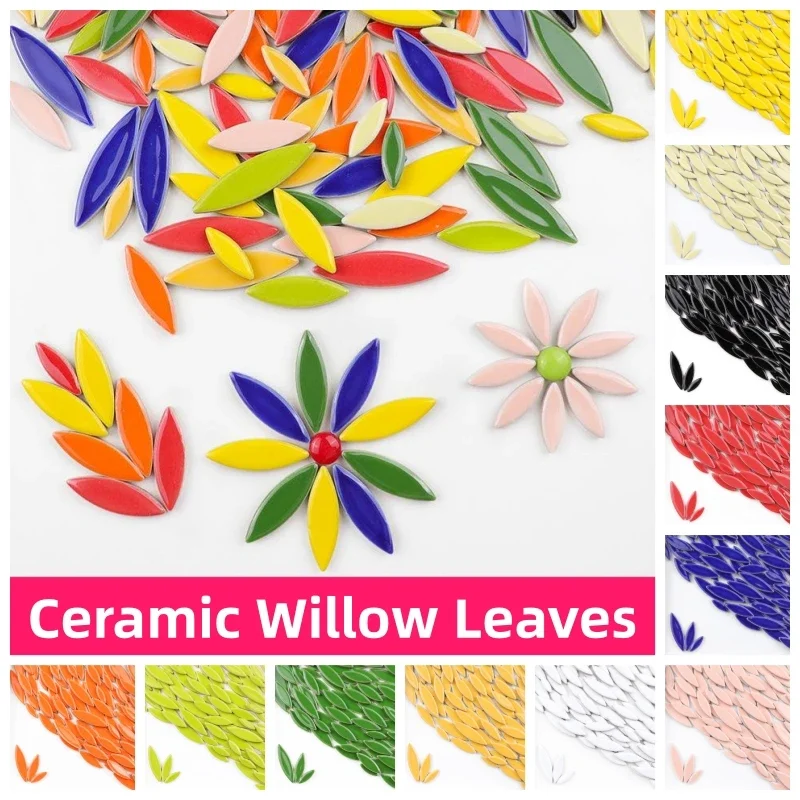 Description Picture 5 of item400g/14oz Ceramic Petal Mosaic Tiles DIY Porcelain Leaf Tile Willow Leaves Mosaic Making Stones 3-Sizes-Mix 4mm/0.15in Thickness