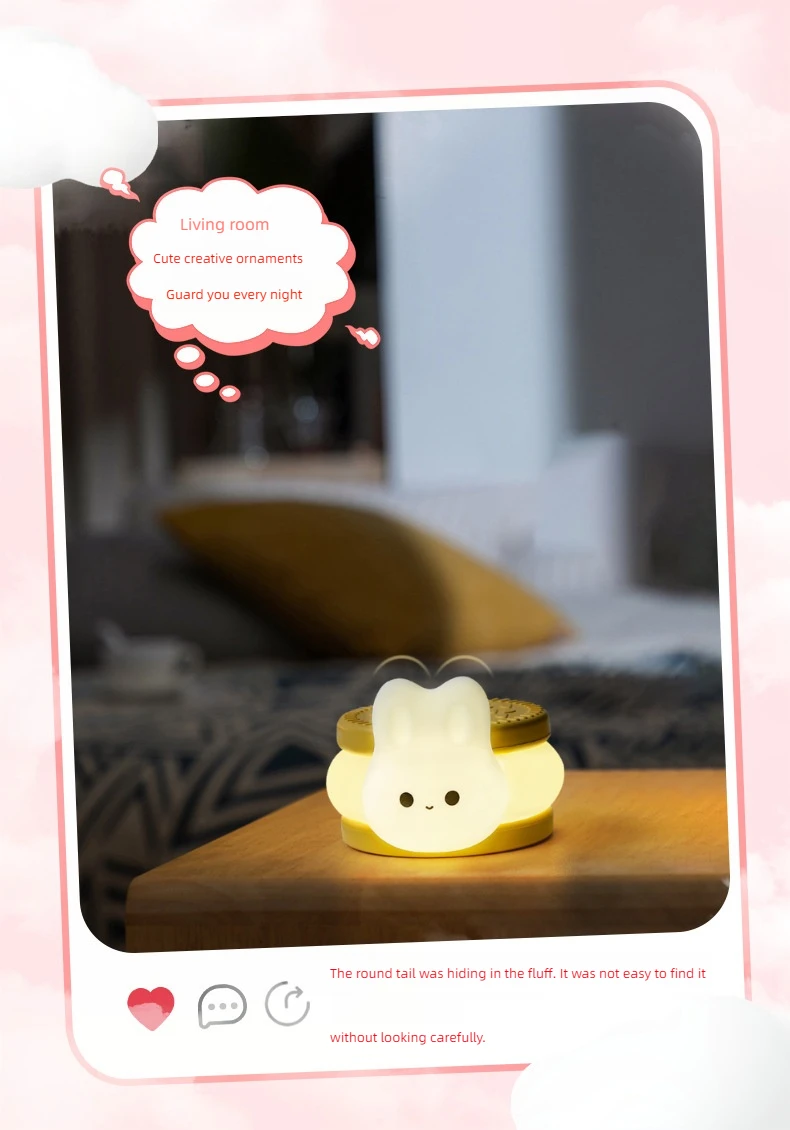USB Rechargeable Timer Switch LED Night Light Cute Biscuit Rabbit Lamp For Kids Bedroom Dimming Table Pat Lamps Birthday Gift