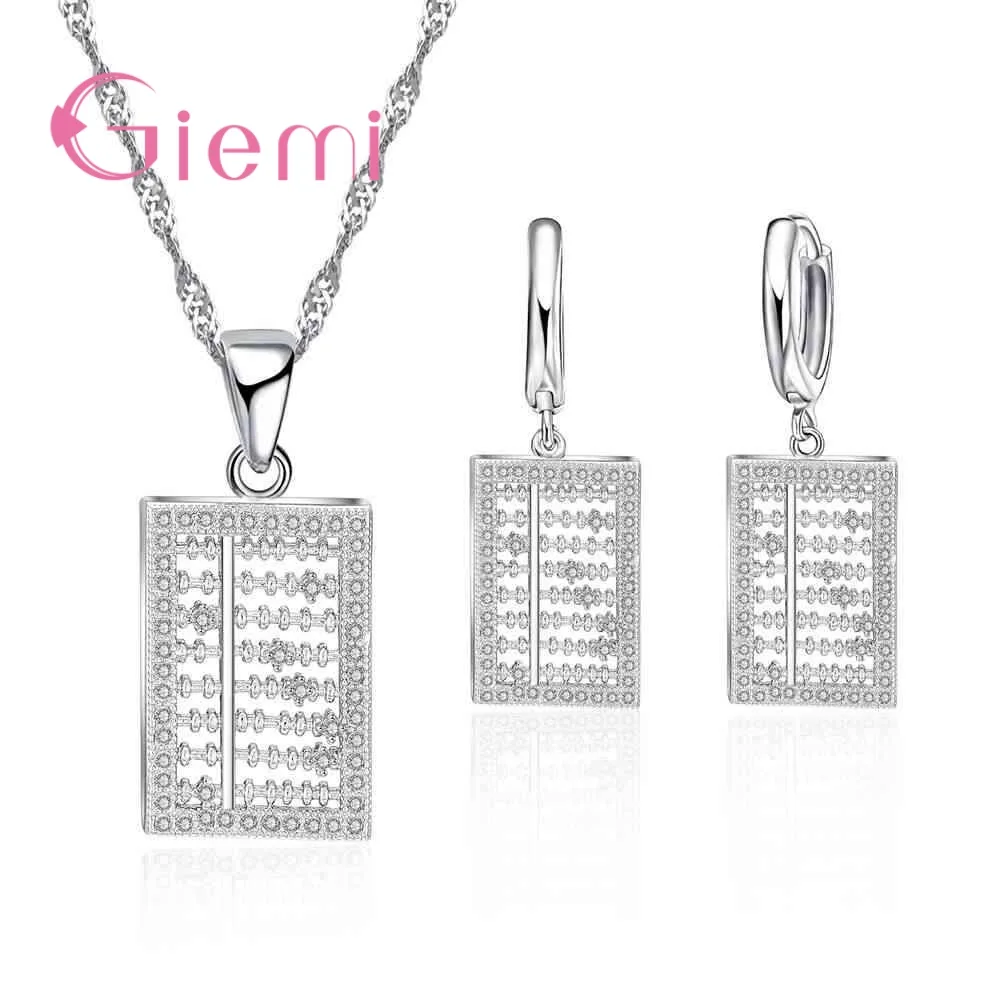 Strass 925 Sterling Silber Schmuck Abacus Form Halskette Hebel Hoop Ohrringe Halskette Sets Zubehör Geschenke Top Verkauf