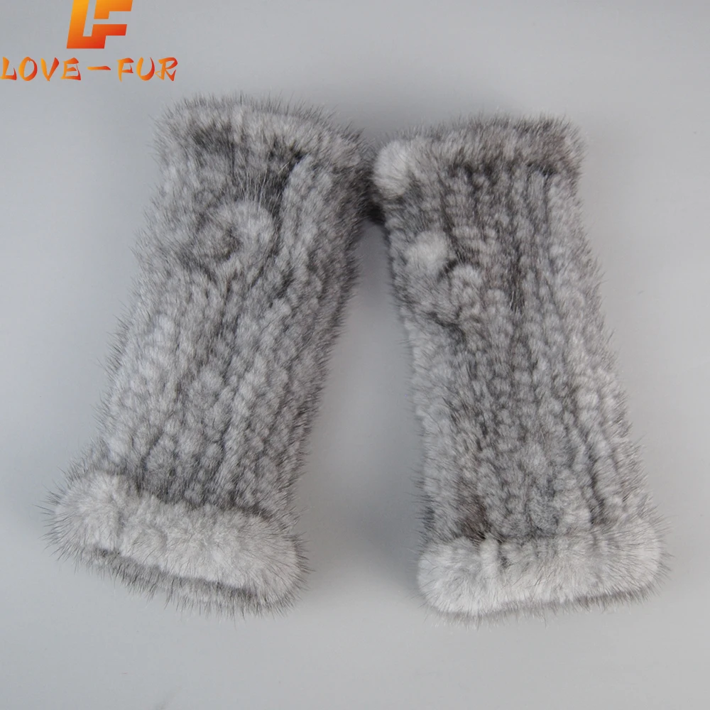 Hot Sale Real Knitted Mink Fur Gloves Winter Fingerless Gloves Mittens Arm Sleeves Female 100% Natural Mink Fur & Mittens