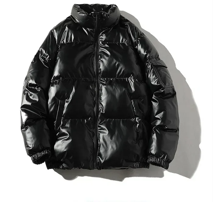 Cotton Jacket Parka Coat Unisex Winter Clothes Glossy Black Coats and Jackets Harajuku Parkas Cotton Padded Hooded