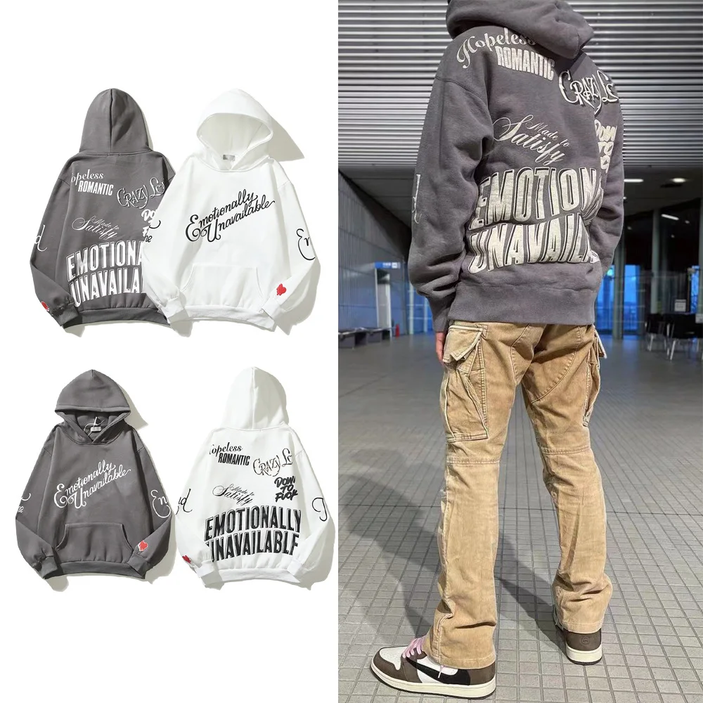 

High Street Fashion Couple 100% Cotton Tops Hip Hop Graffiti Letter Printed Hooded Sweatshirts Men Plus Fleece Hoodie Jackets