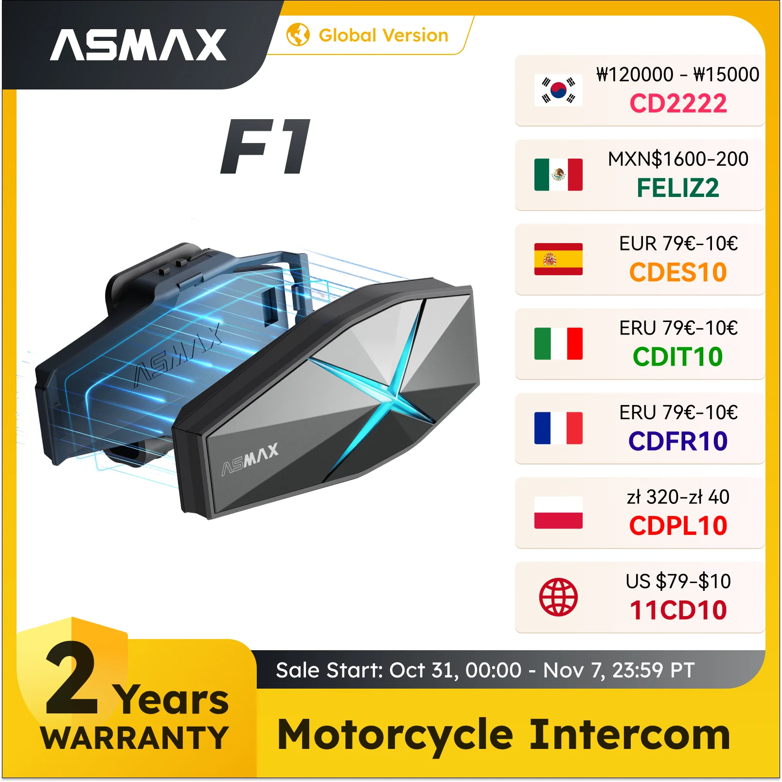 Interfono Moto Bluetooth ASMAX F1 - Cancellazione Rumore, Ricarica Rapida, Impermeabile IP67 - Foto 6