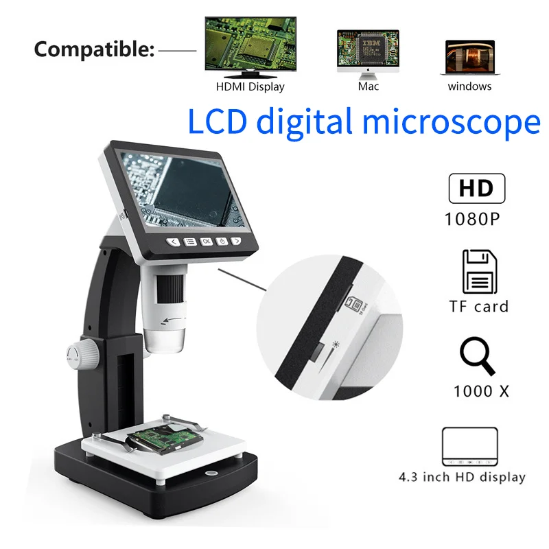 

HD LCD Digital Industrial Microscope with Screen USB Interface 1080p Electronic Microscope 2 Million 1000 Times Support HDMI
