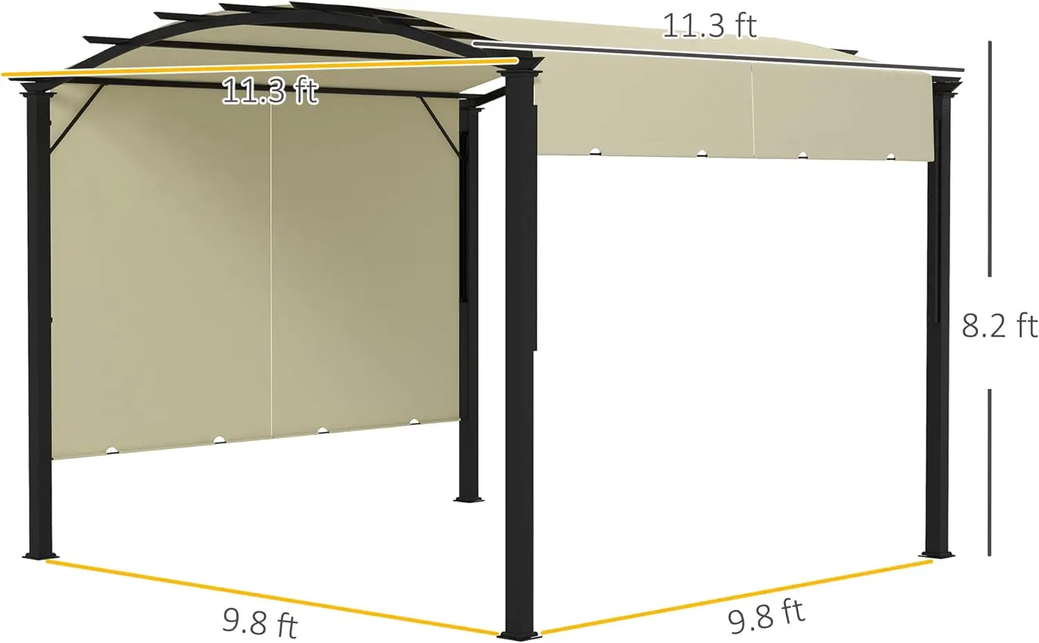 11' x 11' Outdoor Retractable Pergola Canopy Arched Sun Shade Shelter, Metal Frame Patio Canopy for Backyard Garden Porch Beach