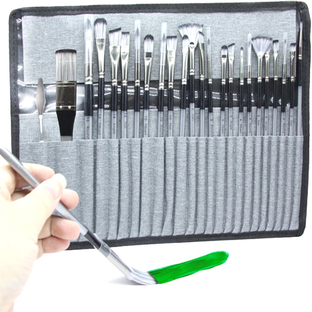 24pcs 나일론 브러쉬 세트 스크레이퍼가있는 아티스트 페인트 브러쉬 구아슈 수채화 브러쉬 나무 손잡이 아크릴 브러쉬 미술 용품