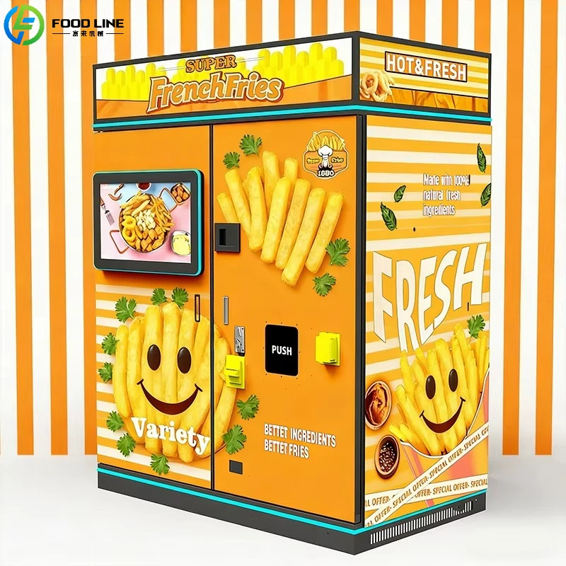 ตู้จำหน่ายเฟรนช์ฟรายส์อัตโนมัติแบบกำหนดเอง บริการตัวเอง 24 ชั่วโมง เครื่องทำขนมขบเคี้ยวอัตโนมัติ สำหรับห้างสรรพสินค้า สถานี ใช้ในเชิงพาณิชย์ 1