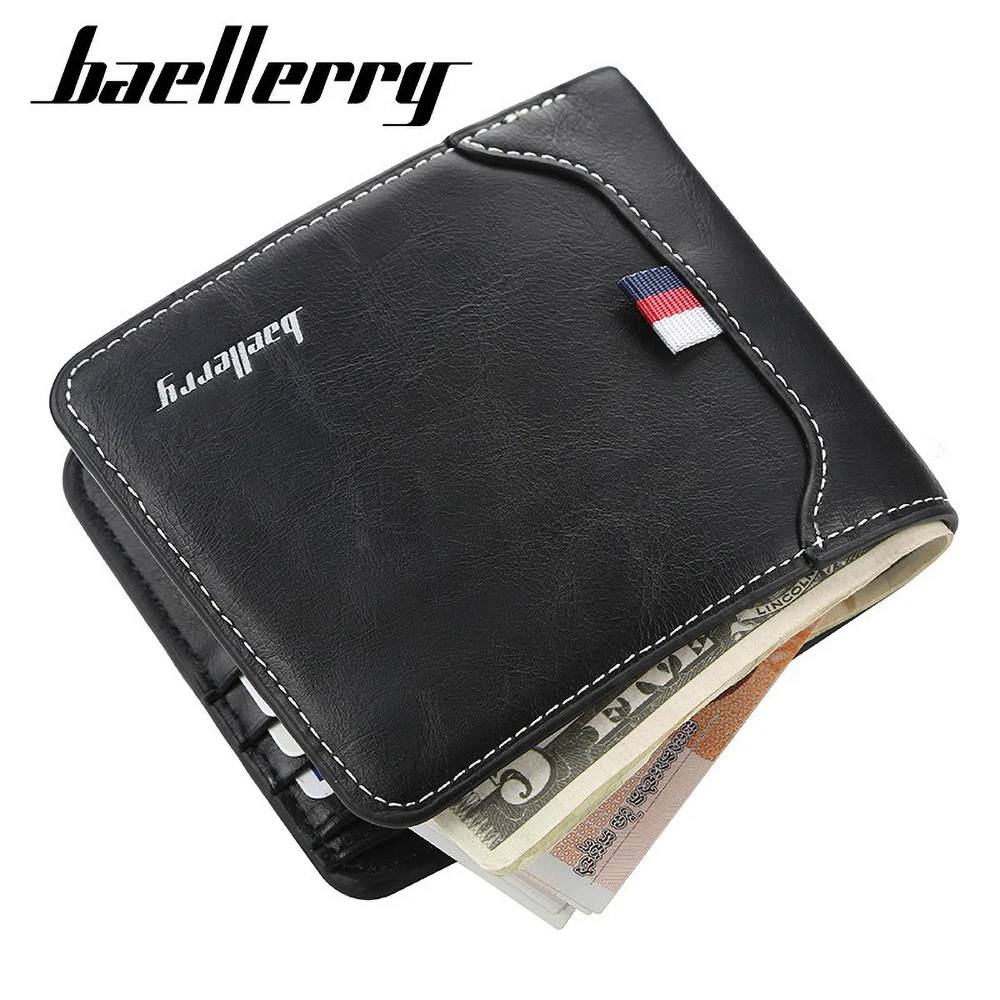 Men's Short Wallet Pu Leather - Baellerry Ultra Thin Card Organizer for Cash/Coins | RFID Safe Small Pocket Wallet