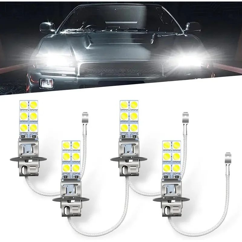 자동차용 H3 LED 안개등 2개 세트, 5050-12SMD, 55W, 6000K, 12V AC, 뛰어난 침투력으로 안개와 싸우도록 설계됨